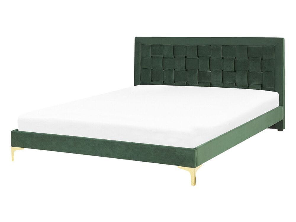 Beliani Zamatová posteľ 140 x 200 cm zelená LIMOUX